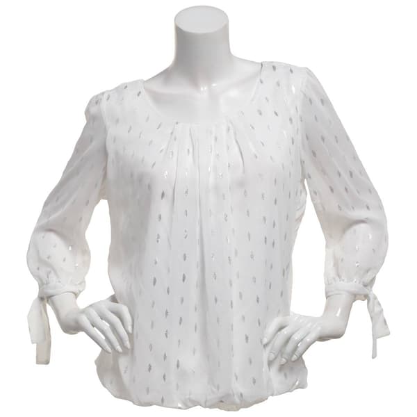 Womens Sara Michelle 3/4 Chiffon Tie Sleeve Foil Blouse