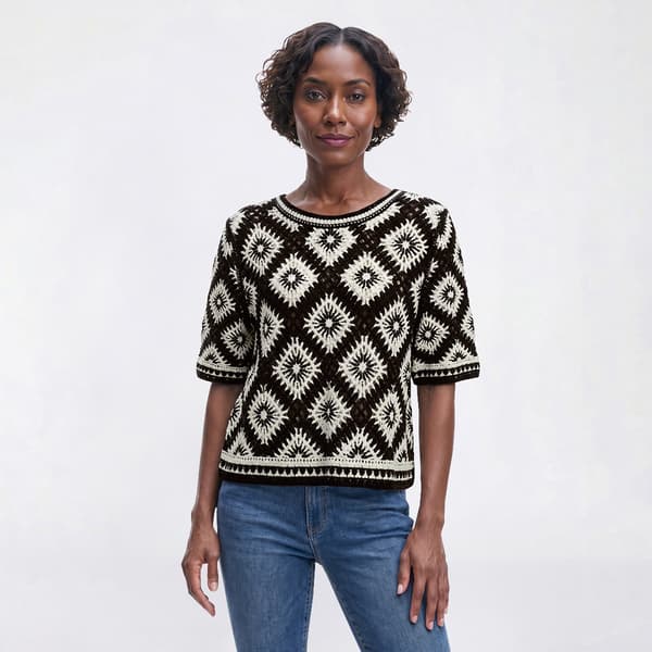 Womens Adrianna Papell Short Sleeve Diamond Crochet Sweater - image 