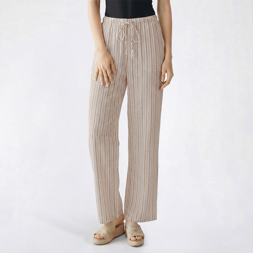 Juniors Hunter & Brown Linen Stripe Tie Waist Pull On Pants - image 