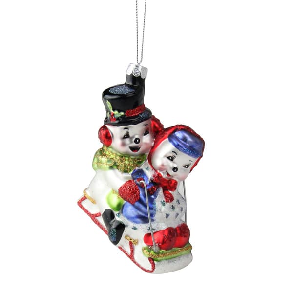 Northlight Cheerful Sledding Snowmen Couple Christmas Ornament - image 