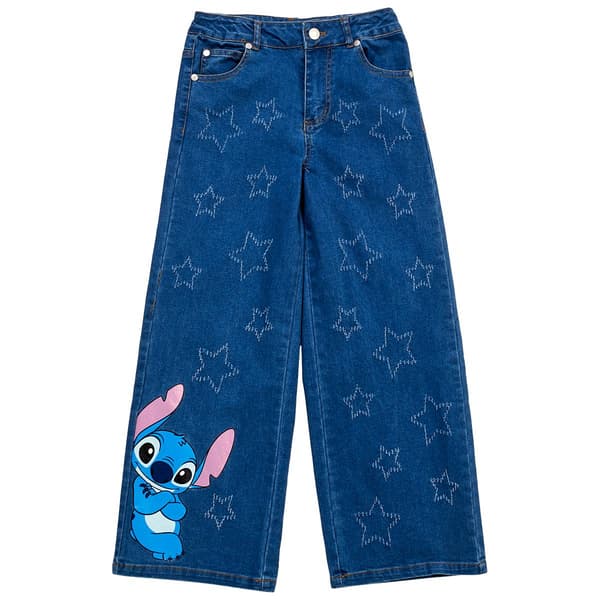 Girls (7-12) Disney Stitch Star Wide Leg Denim Jeans - image 