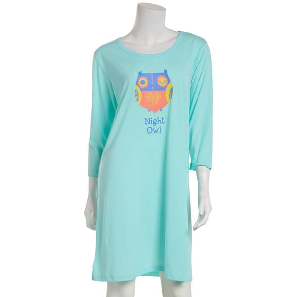 Womens Goodnight Kiss 3/4 Sleeve Night Owl Screened Nightshirt