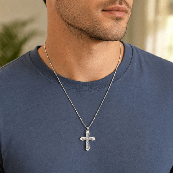 Mens Lynx 1/2ctw. Lab-Grown Diamond Cross Necklace-LGM0023P50SIL