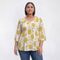 Plus Size Floral & Ivy 3/4 Sleeve V-Neck Sunflower Pleater Blouse - image 1