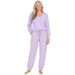 Petite White Orchid Solid V-Neck Top/Tile Pants Pajama Set