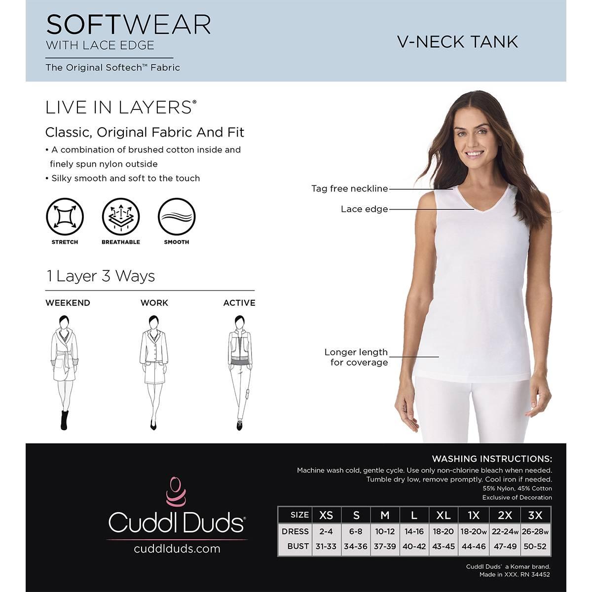 Womens Cuddl Duds® Softwear Lace Edge V-Neck Tank Top