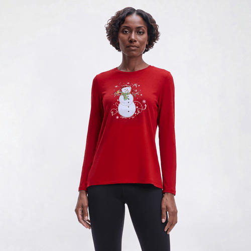 Womens Hasting & Smith Long Sleeve Snowman Hacci Tee