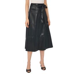 Womens Cece Faux Leather Tie Waist Tiered Midi Skirt