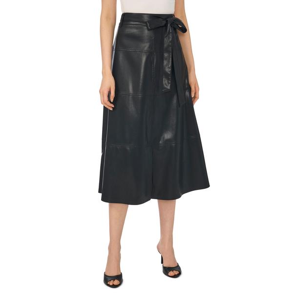 Womens Cece Faux Leather Tie Waist Tiered Midi Skirt - image 