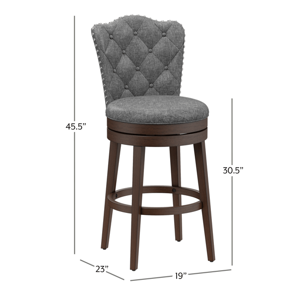 HH2 Home Edenwood Grey Bar Height Swivel Stool with Tufted Back