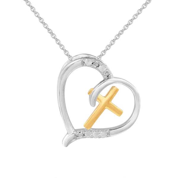1/20cttw. Natural Diamond Sterling Silver Heart Cross Pendant - image 