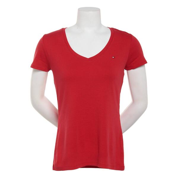 Womens Tommy Hilfiger Sport Short Sleeve V-Neck Solid Top - image 