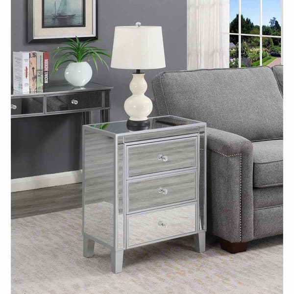 Convenience Concepts Gold Coast Large Mirrored 3 Drawer End Table