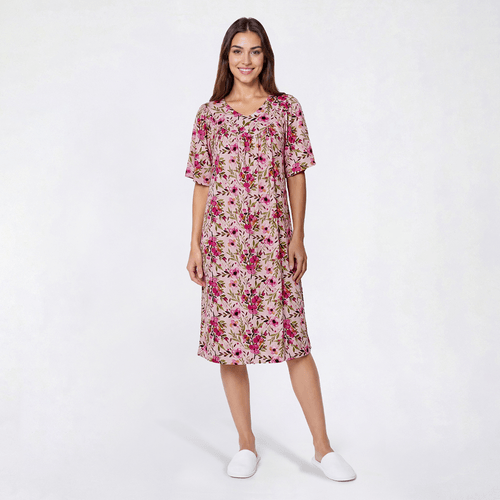 Womens Casual Time Short Sleeve Floral Caftan Nightgown - image 