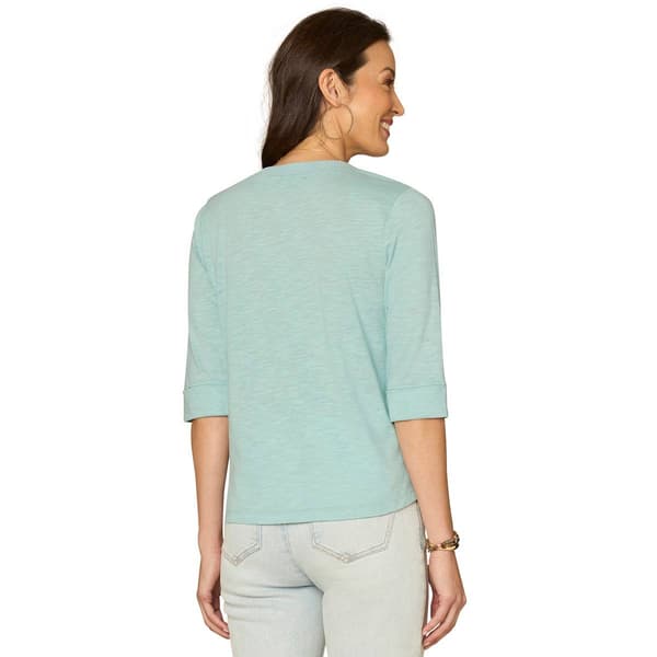 Womens Democracy Elbow Sleeve Split Neck Shirttail Hem Tee - image 