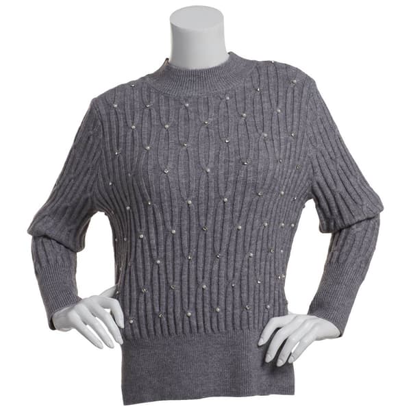 Womens Nanette Lepore Long Sleeve Cable-Knit Pearl Sweater - image 