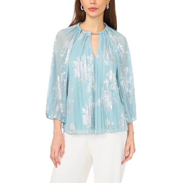 Womens MSK 3/4 Sleeve Floral Shimmer Keyhole Neck Blouse - image 