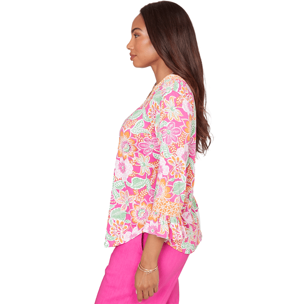 Womens Ruby Rd. Hothouse Florals Ruffle Sleeve Floral Blouse