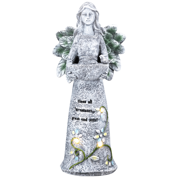 Northlight LED Solar Lighted Bless All Creatures Garden Birdbath