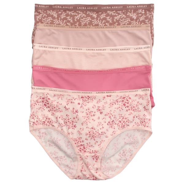 Womens Laura Ashley 5Pk Brushed Micro Brief Panties w/ Logo Band - image 