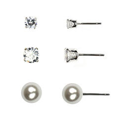 Napier Silver Tone & Crystal Stud Earring Set