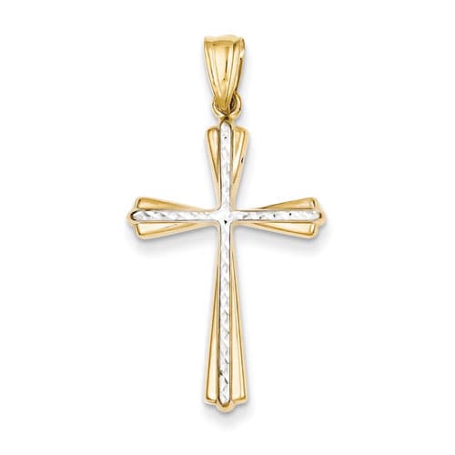 Gold Classics(tm) Two Tone Rhodium Diamond Cut Cross - image 