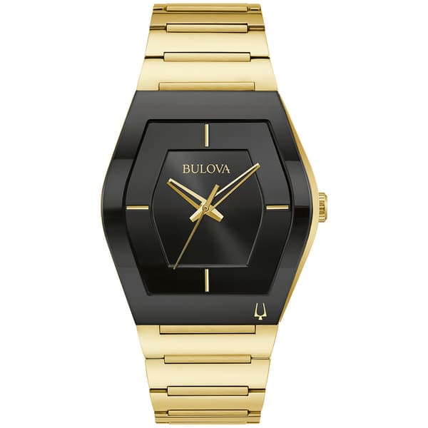 Mens Bulova Futuro Gold-tone Tonneau Black Dial Watch - 97A164