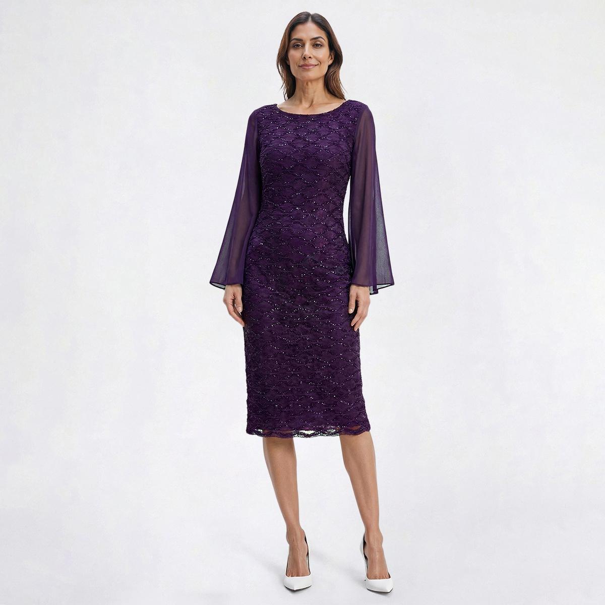 Womens Connected Apparel Chiffon Sleeve Eyelash Sheath Dress
