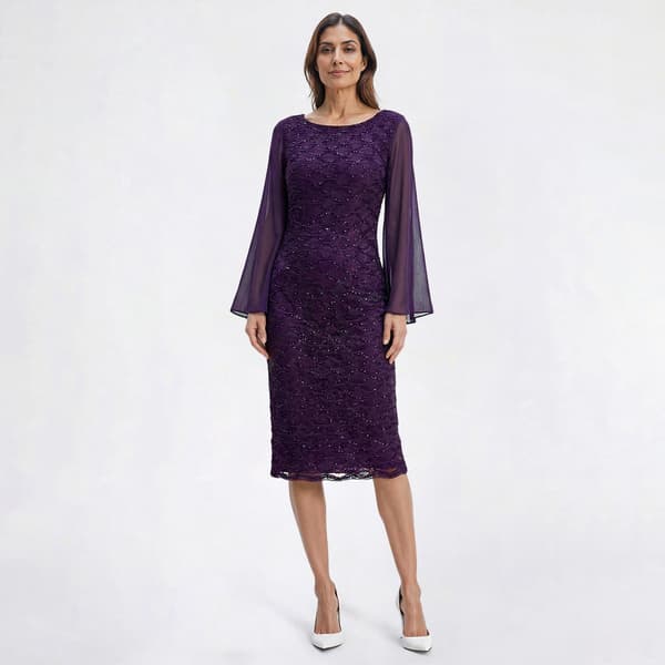 Womens Connected Apparel Chiffon Sleeve Eyelash Sheath Dress