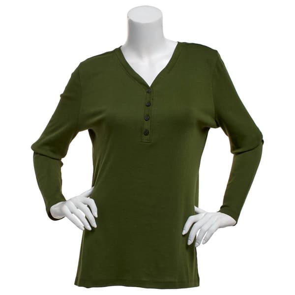 Petite Architect(R) Long Sleeve V-Neck Henley Tee - image 