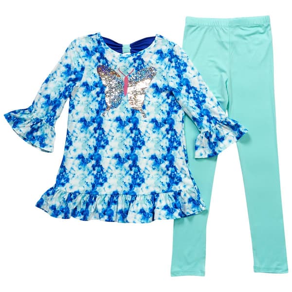 Girls &#40;7-10&#41; Rare Editions Butterfly Tie Dye Top & Leggings Set - image 
