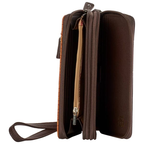 Womens Stone Mountain Tooled Leather Double Zip Around Wristlet