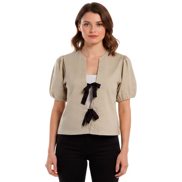 Petite Architect(R) Puff Sleeve Tie Front Blouse