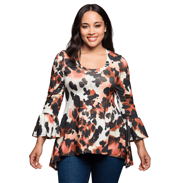 Plus Size 24/7 Comfort Apparel Animal Print Tunic Blouse