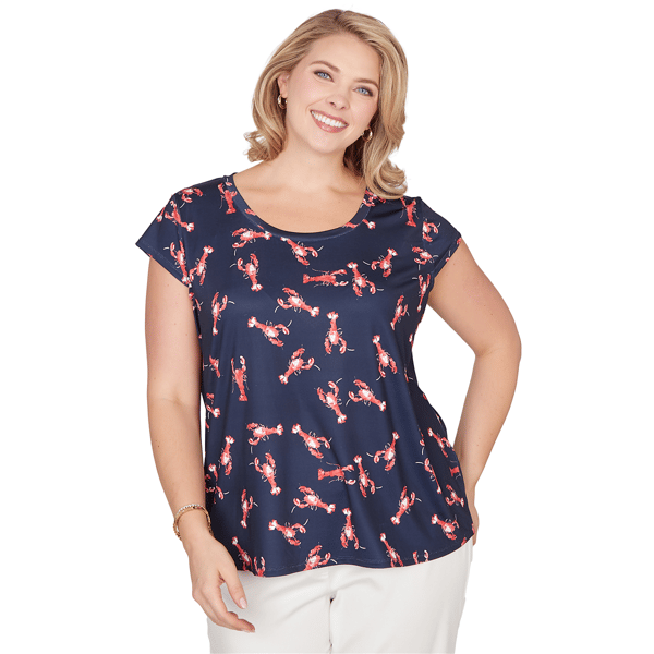 Plus Size Emaline Sapphire Serenade II Cap Sleeve Lobster Tee