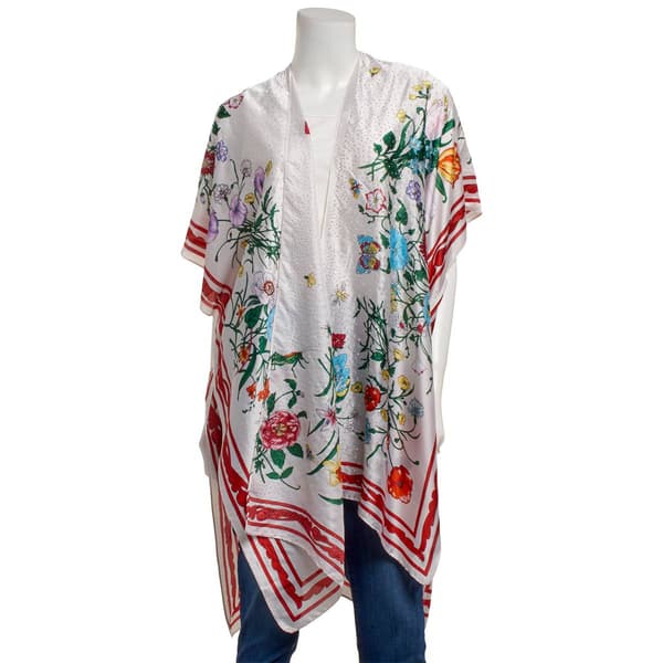 Womens Adrienne Vittadini 2pc. Beaded Satin Kimono Hat Set - image 