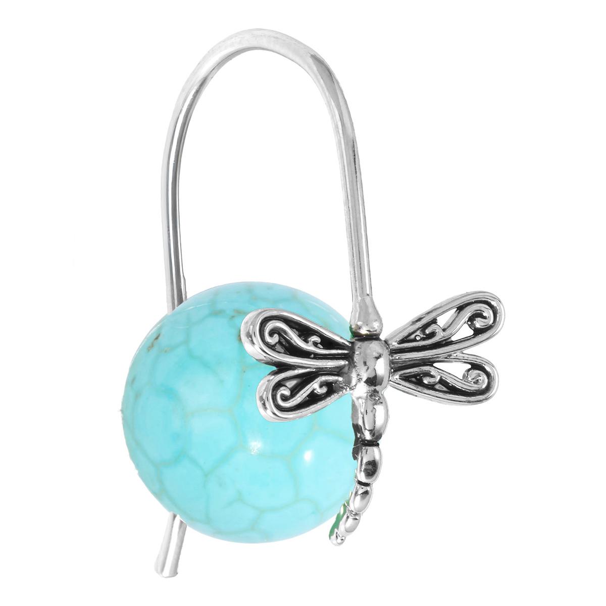 Athra Howlite Turquoise Stone Dragonfly Drop Earrings
