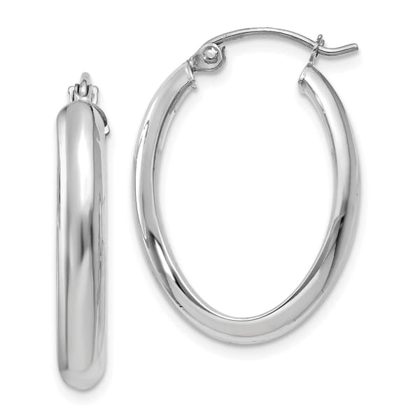 Gold Classics&#40;tm&#41; 14k White Gold 3.5mm Oval Hoop Earrings - image 