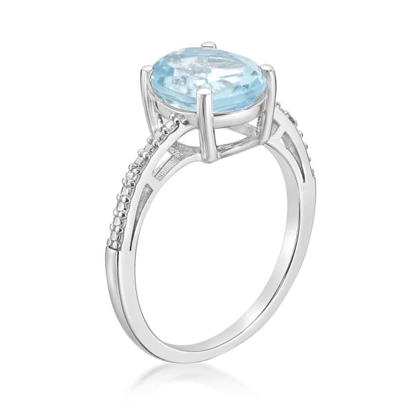Gemminded 10x8mm Oval Created Aquamarine & 0.01ctw. Diamond Ring
