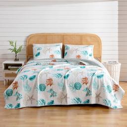 FreshFolds 3pc. Coastal Shell Themed Bedspread Quilt Set