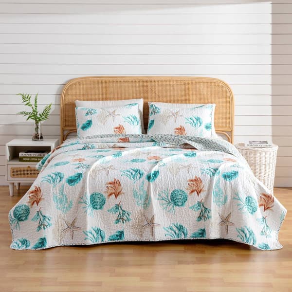 FreshFolds 3pc. Coastal Shell Themed Bedspread Quilt Set - image 