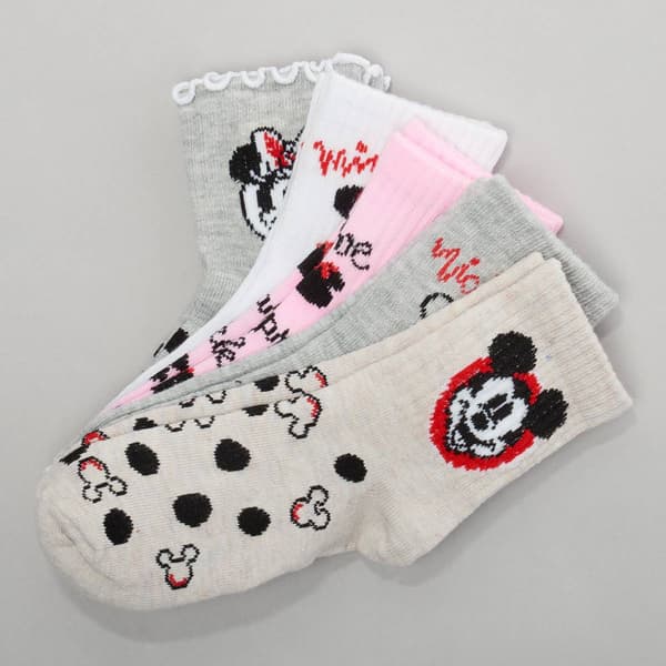 Girls (4-6x) Disney 5pk. Minnie & Mickey Mid Crew Socks - image 