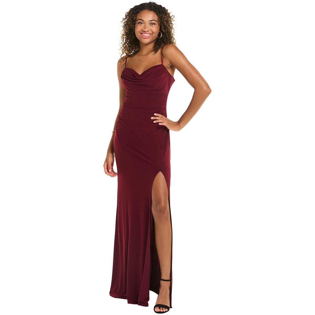 Juniors Emerald Sundae Drape Neck Maxi Dress with Slit