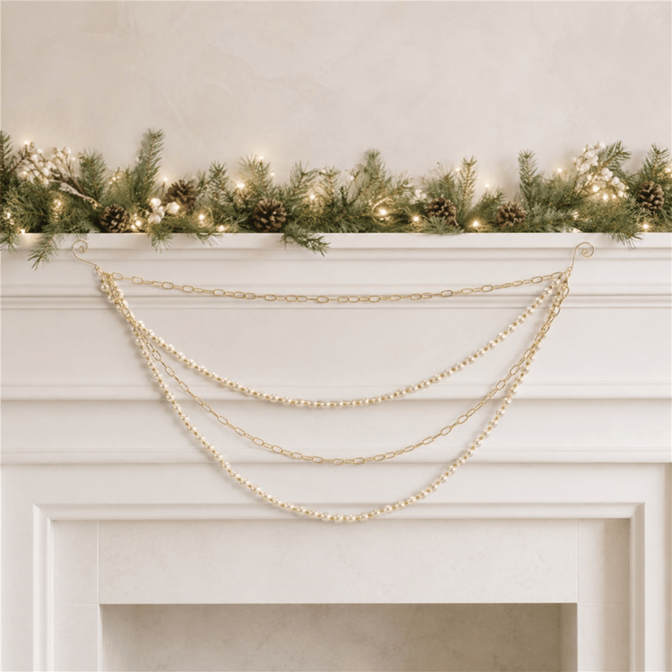 Melrose Pearl Bead & Chain Link Garland - Set of 2