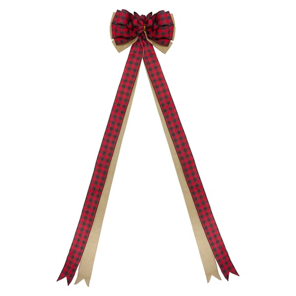 Northlight Burlap and Buffalo Plaid 16 Loop Christmas Bow