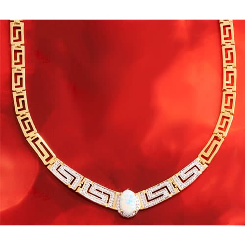Gold Plated & Opal Greek Key Collar Necklace - image 