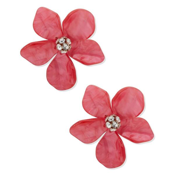 Nine West Gold-Tone & Pink Floral Stud Post Earrings - image 