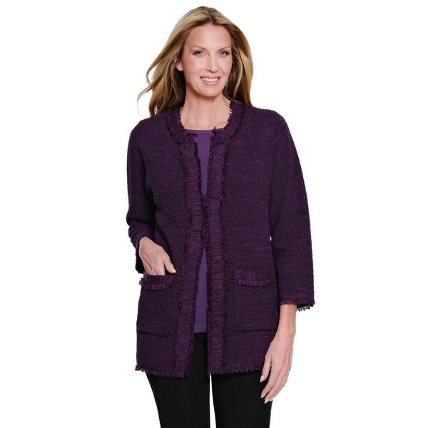 Womens Multiples 3/4 Sleeve 2 Pocket Fringe Open Jacket - image 