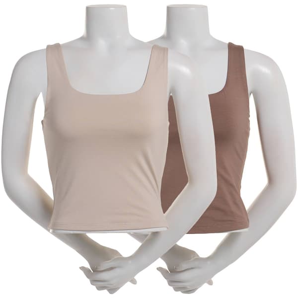 Juniors Pink Rose 2pk. Modal Spandex Double Square Neck Tank Tops