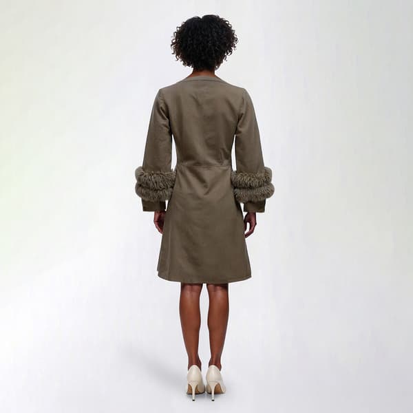 Womens Birch Long Sleeve Fur Trim Cuff Solid Sweater Dress